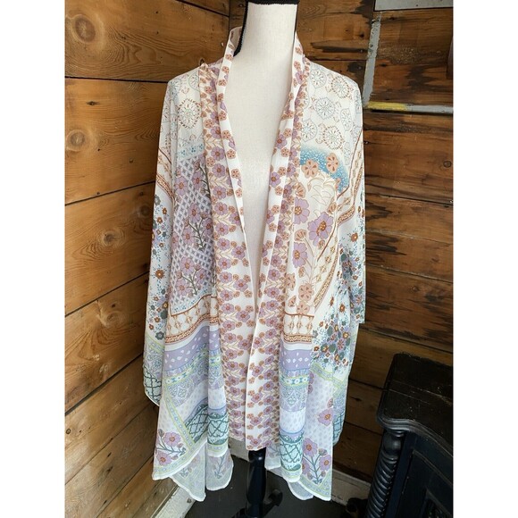 Rachel Zoe Kimono One Size Beach Cover Floral Boho Pattern Vacation Beach - Picture 1 of 8